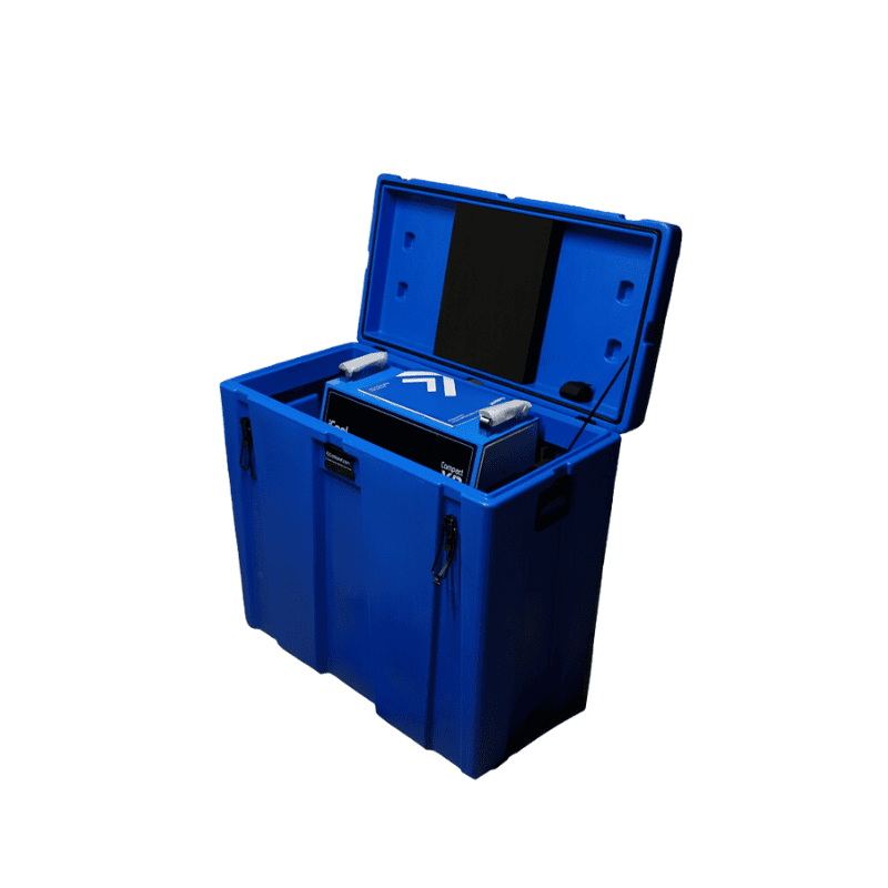 Blue Compact Chiller Travel Case with chiller in it