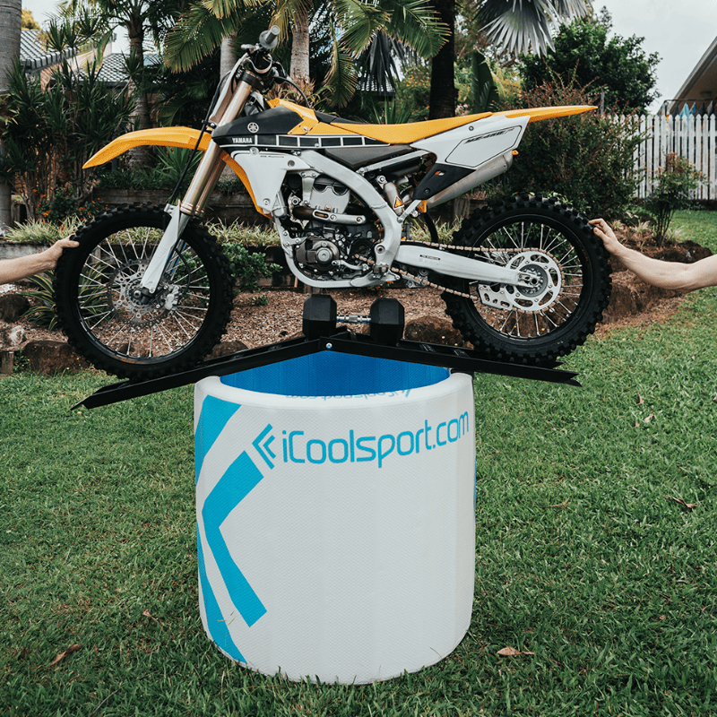 iCoolSport IceSquad ice bath with a motor bike on it