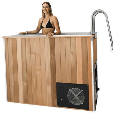 Cedar Wood Ice Bath with woman